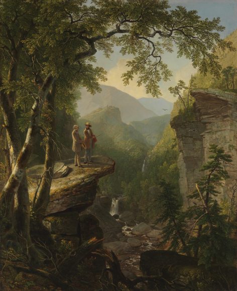 Asher B. Durand’s “Kindred Spirits” (1849, oil on canvas) immortalizes the friendship of his two friends – writer William Cullen Bryant (left) and painter Thomas Cole (right). Crystal Bridges Museum of American Art.