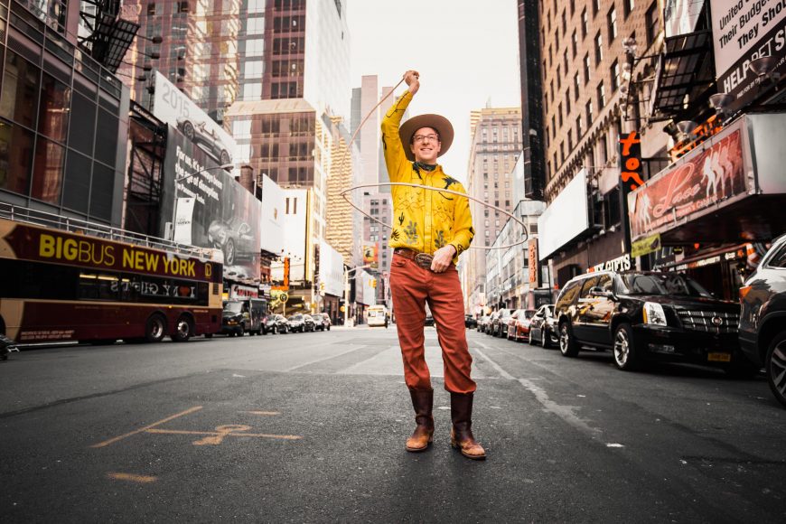 Hopalong Andrew, New York City’s singing cowboy. Photograph by Bernie DeChant.