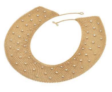 Elsa Peretti's Mesh collar necklace in 18-karat yellow gold with 66 round brilliant diamonds totaling more than three carats. Image courtesy Tiffany & Co.