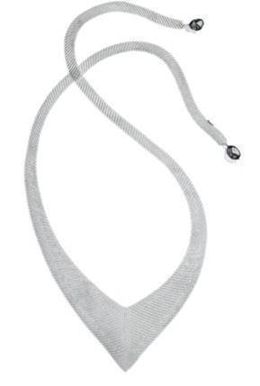 Elsa Peretti's Mesh bib large necklace in sterling silver with two large Keshi pearls, more than five grams each. Image courtesy Tiffany & Co.