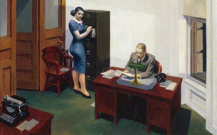 For your consideration on Boss’ Day – Edward Hopper’s “Office at Night” (1940), oil on canvas. Walker Art Center, Minneapolis.
