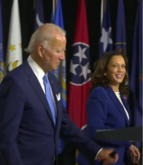 Sen. Kamala Harris, the Democrats’ choice for vice president, opted for a royal blue pantsuit with her signature power pearls for her first appearance with Democratic presidential hopeful Joe Biden. https://www.youtube.com/watch?v=C1gY_SgRSE8 Courtesy Showtime’s “The Circus.”