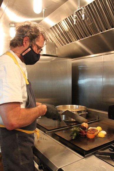 David Standridge at the stove with his Swordfish Holiday Roast.
Photographs courtesy The Shipwright’s Daughter / Whaler’s Inn.