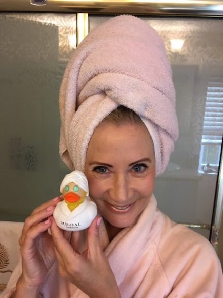 Debbi with her new rubber-ducky pal at Miraval Berkshires Resort & Spa.