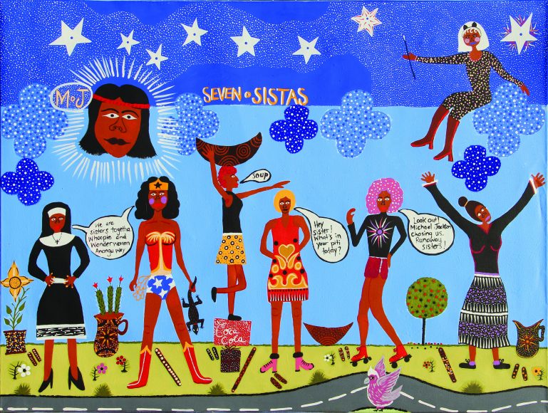 Kaylene Whiskey, “Seven Sistas.” Courtesy of the artist and Iwantja Arts,© Kaylene Whiskey, from “Truth Bomb: Inspiration From the Mouths and Minds of Women Artists.”