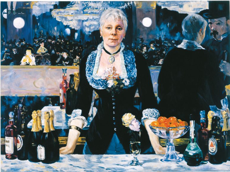 Kathleen Gilje, “Linda Nochlin in Manet’s Bar at the Folies-Bergere,” 2005. oil on linen, from “Women Artists: The Linda Nochlin Reader.” Collection of the artist.