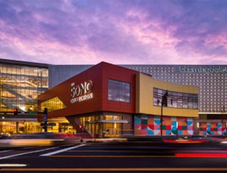 The SoNo Collection mall in Norwalk features live music for holiday visitors to shop by.