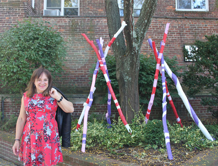 Fran Sisco with her "Nature Culture Sculpture” pieces. Courtesy the center.