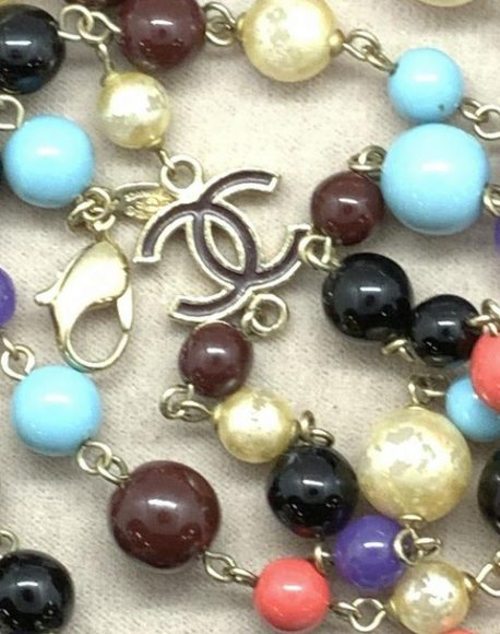 A circa 1970s Chanel Gripoix glass bead necklace ($500/2,000) with the iconic interlocking C’s logo, 42 inches long, can be worn as one long strand or doubled.

Photographs courtesy The Benefit Shop Foundation.