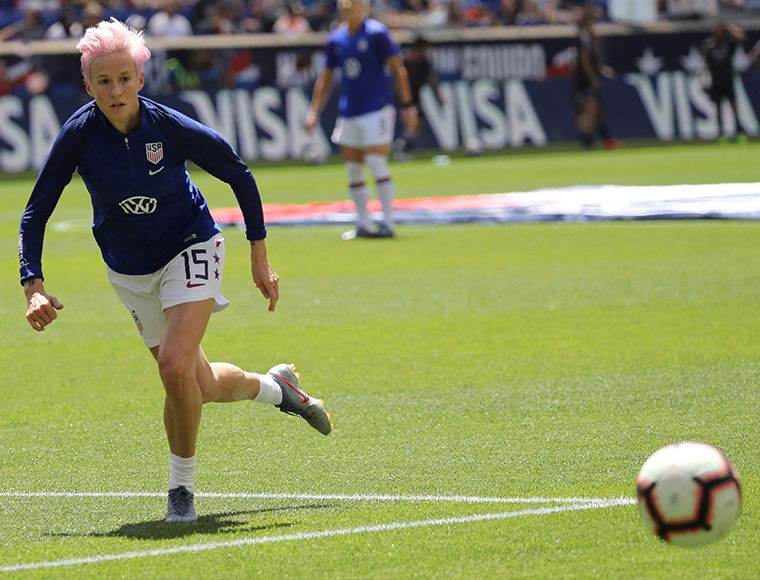 Megan Rapinoe during warm up before a friendly game against Mexico as preparation for 2019 Women's World Cup.