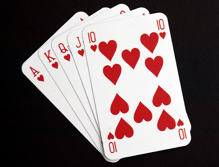 An ace-high straight flush, or royal flush, is the best hand in many variations of poker. Photograph by Graeme Main/MOD.