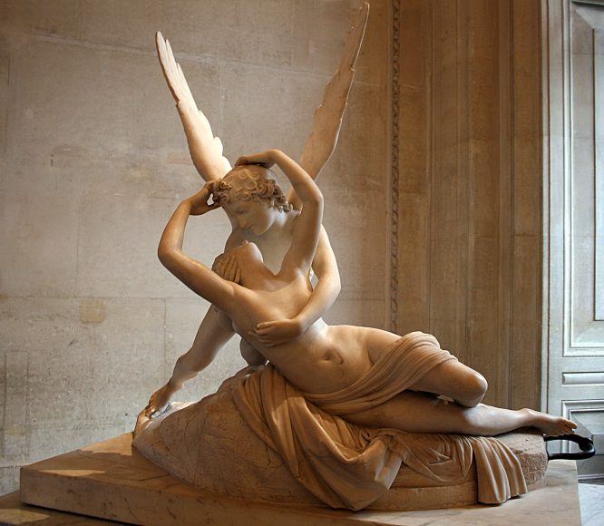 Antonio Canova’s “Psyche Revived by Cupid (Eros’) Kiss” (1793), marble. Musée du Louvre. Photograph by Jean-Pol Grandmont. 