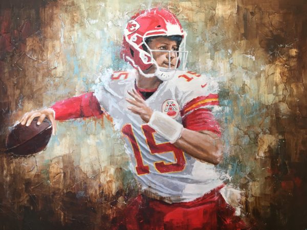 A painting of Super Bowl-bound Kansas City Chiefs quarterback Patrick Mahomes II by Kansas City artist Gary Wilks. 