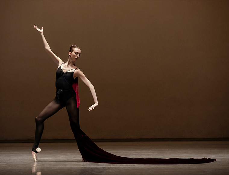 Christina Clark learning the role of the Siren in the “Inside NYCB” episode on George Balanchine’s “Prodigal Son.” Photograph by Erin Baiano.