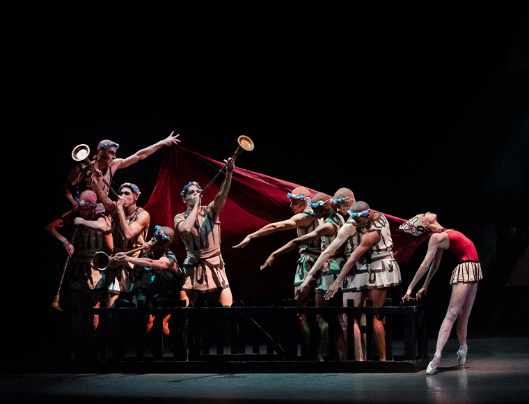 Teresa Reichlen as the Siren and the  company of the New York City Ballet in George Balanchine’s “Prodigal Son.” Photograph by Erin Paul Kolnik.