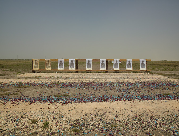 Richard Misrach’s “Border Patrol target range, Boca Chica Highway, near Gulf of Mexico, Texas” (2013), pigment print. Courtesy the artist.