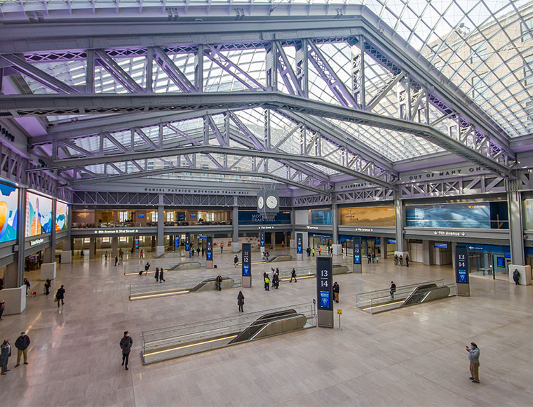 The new Daniel Patrick Moynihan Train Hall in Manhattan revives some of the old Penn Station glory. Photograph by Garrett Ziegler.