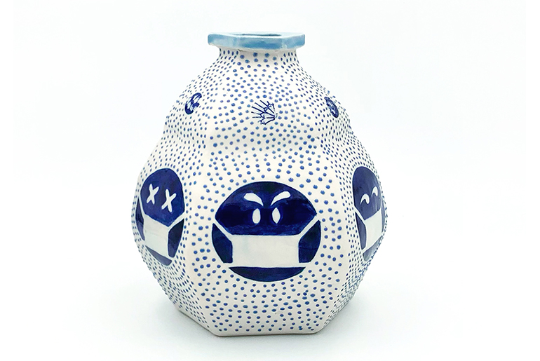 Adam Chau’s “Emoji Vase,” porcelain and glaze. Courtesy ArtsWestchester.