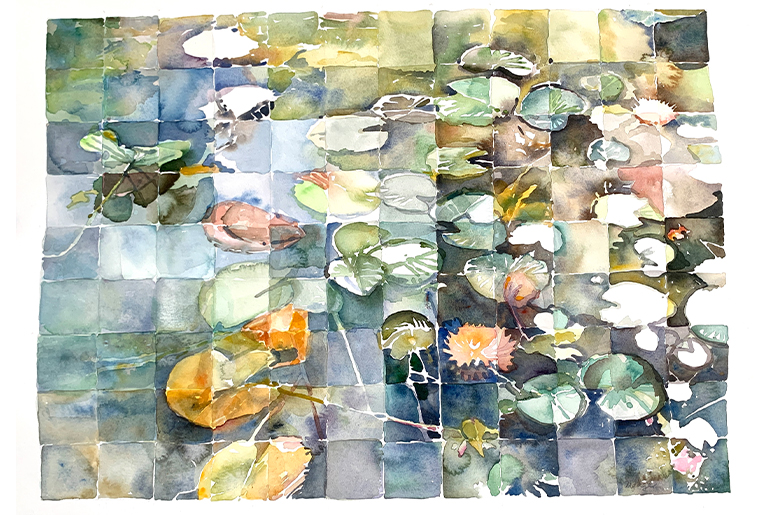 Michele Gage’s “Neighbors and Friends,” watercolor. Courtesy ArtsWestchester.