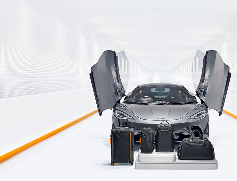 Working with high-performance car manufacturer McLaren, TUMI has designed a capsule luggage and travel accessories collection as sleek as McLaren’s supercars. Courtesy TUMI.