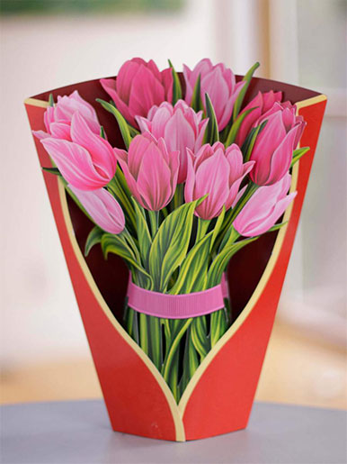 FreshCut Paper’s cheery pop-up bouquets outlast real flowers with less carbon footprint. Courtesy FreshCut Paper.