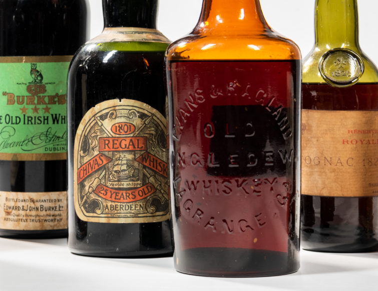 A bottle of Old Ingledew Whiskey dated (by carbon-testing) from 1763 to 1803 (with 81.1% probability) sold for $137,500 recently at Skinner Inc., whose offices include one in White Plains. Serving a rare liquor, WAG’s auction columnist Katie Banser-Whittle notes, is one ingredient in making your home or business cocktail party a success. Courtesy Skinner Inc.