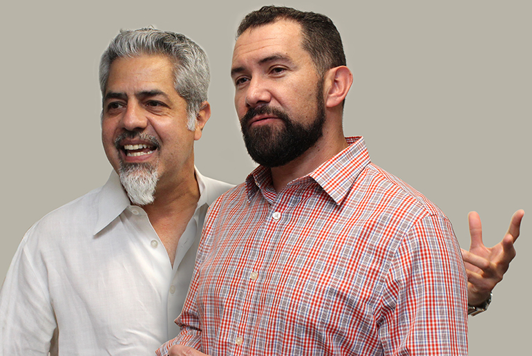 Francisco “Paco” Sinta (left) and Humberto Gutiérrez are the Connecticut-based co-founders of Fingerthink, whose “main objective,” Sinta says, “is to help companies explore opportunities to tap into the Hispanic market with a well-rounded strategy.” 
Photograph by Bob Rozycki.