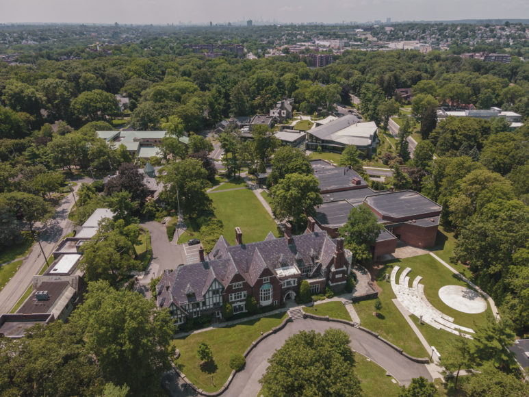 An aerial shot of Sarah Lawrence College in Yonkers, which recently received a $20 million gift from an anonymous alumna. Photograph by Quyen Nguyen.