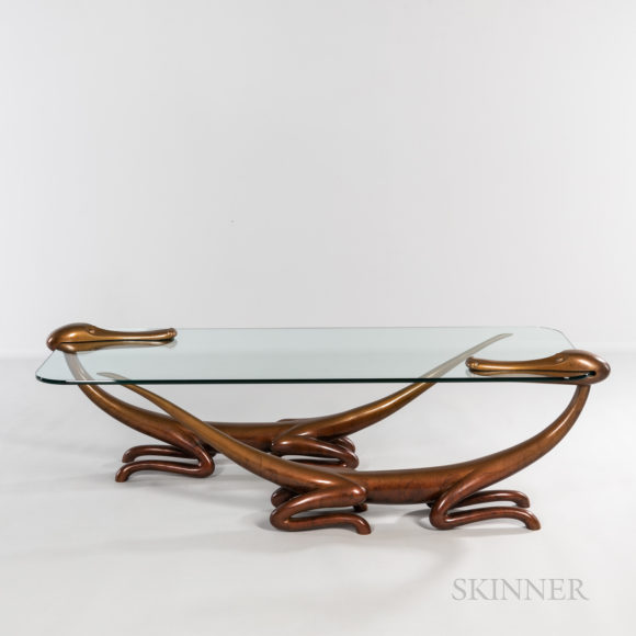 Judy Kensley McKie’s bronze and glass “Dragon Table” is sculpture as furniture, furniture as sculpture. Sold for $62,500 at Skinner Inc.