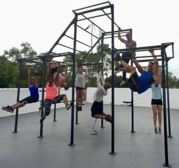 WAG wellness columnist Giovanni Roselli, front, far right, and his fitness colleagues make exercise seem like child’s play. 
Courtesy Roselli Health & Fitness.