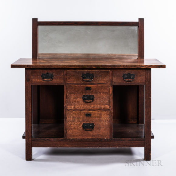 Roycroft five-drawer sideboard. This sleek, minimalist Arts & Crafts sideboard sure doesn’t look its age (100 years and counting.) Sold for $8,125 at Skinner Inc.
