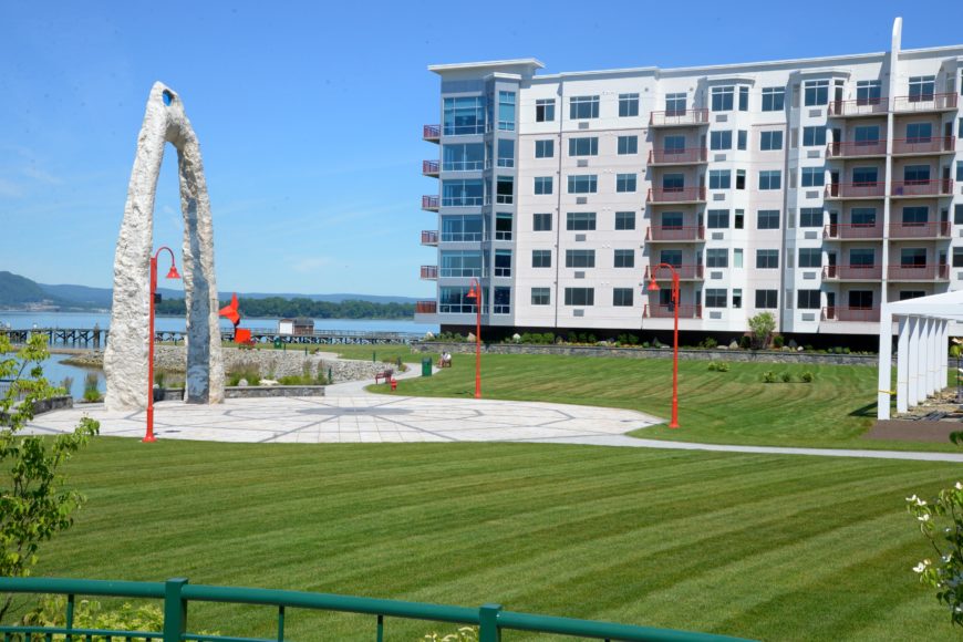 Peter Lundberg’s “Eye of Sauron” is installed near Ginsburg Development Companies’ Harbor Square project in Ossining. Photographs courtesy GDC.