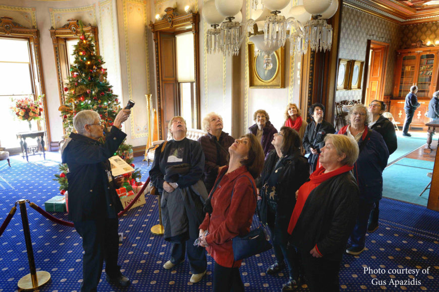 Visitors tour Lockwood-Mathews Mansion Museum in Norwalk. Photograph by Guy Apazidis.