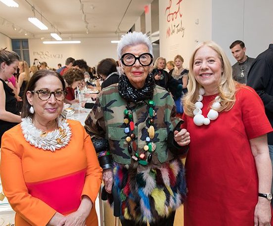 Left to right: Bryna Pomp (“MAD About Jewelry” curator), designer Iris Apfel and Michele Cohen (Museum of Arts and Design chair) at “MAD About Jewelry, “the annual exhibition and sale of one-of-a-kind contemporary jewelry at The Museum of Arts and Design in Manhattan through Saturday, Dec. 11. 