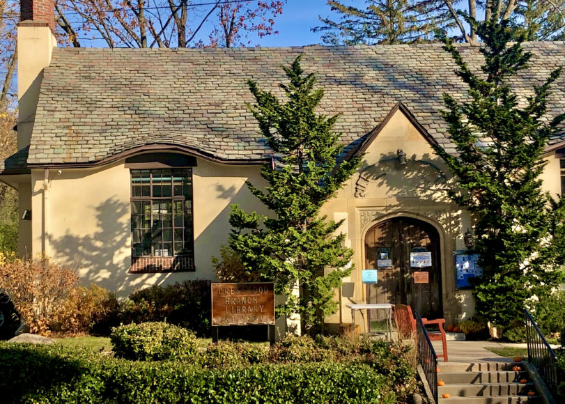 The picturesque Tudor-style Crestwood Branch Library.