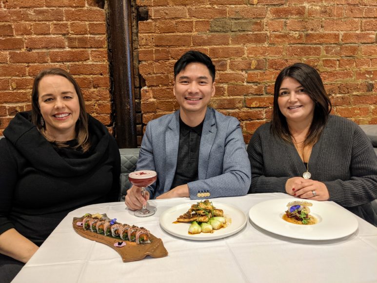 Left to right: Bruce Contemporaries co-chair Grace Djuranovic, Miku Sushi co-owner K Dong and Bruce Contemporaries co-chair Asya Geller. Courtesy Hybrid Media.