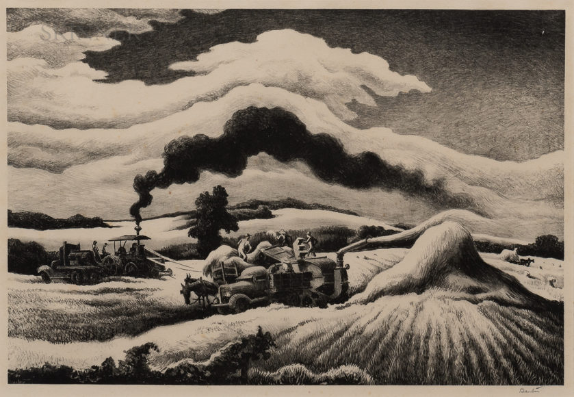Thomas Hart Benton’s “Threshing” (1941), lithograph on paper, edition of 250. Sold for $3,750. Courtesy Skinner Inc.