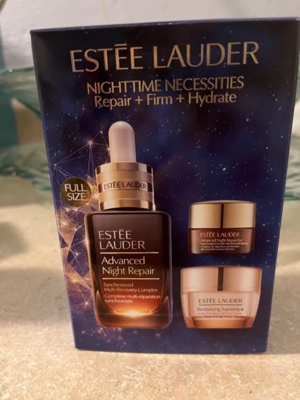 Estée Lauder’s Nighttime Necessities set includes its Advanced Night Repair serum, its Revitalizing Supreme cream and an Advanced Night Repair Eye Supercharge Complex. Photographs by Georgette Gouveia. 