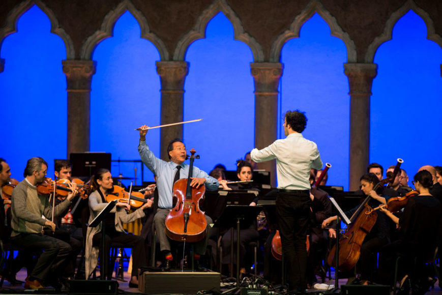 Cellist Yo-Yo Ma, performing with The Knights, headlines the opening of Caramoor’s summer festival June 18. Photograph by Gabe Palacio.