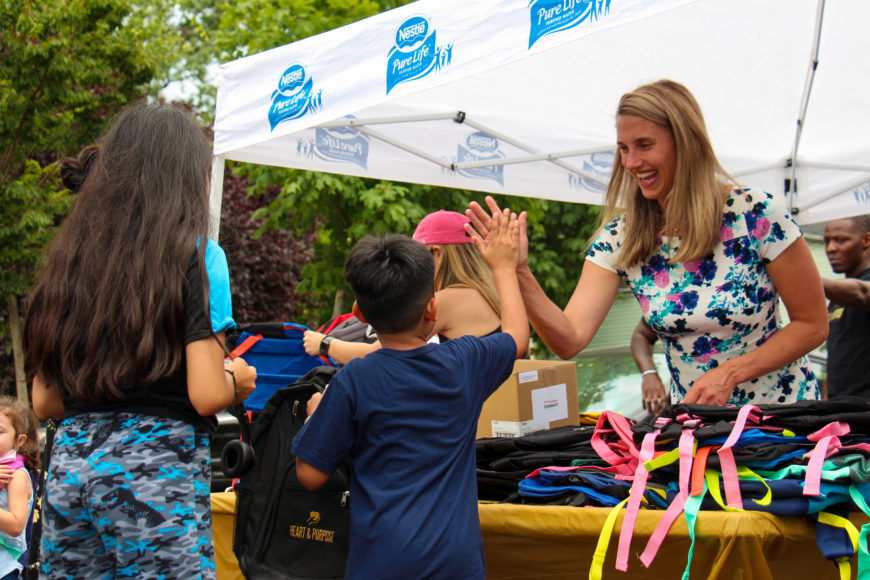 Mayor Caroline Simmons 
at the Boys and Girls Club Backpack Giveaway.