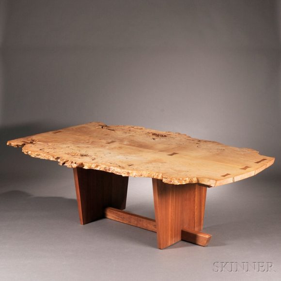 A Mira Nakashima Minguren Dining Table (circa 1997), made from maple burl, cherry-sap cherry (two sustainably harvested hardwoods). Sold for $20,910 at Skinner Inc. Courtesy Skinner Inc.