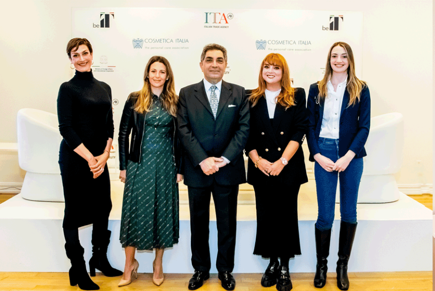 From left, Annalisa Zanoni, founder of Glamove; Elisa Giraudi, CEO of Perlier; 

Antonino Laspina, trade commissioner and executive director of The USA Italian Trade Commission; 

Samantha Barry, editor-in-chief of Glamour magazine; Lucrezia Del Papa, head of business development at Olivella. 