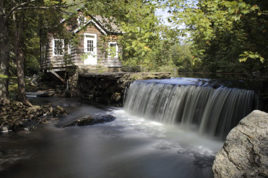 The dam at the Grist Mill in the Aspetuck Historic District in the village of Aspetuck, which lies mostly in Easton but extends into Weston.