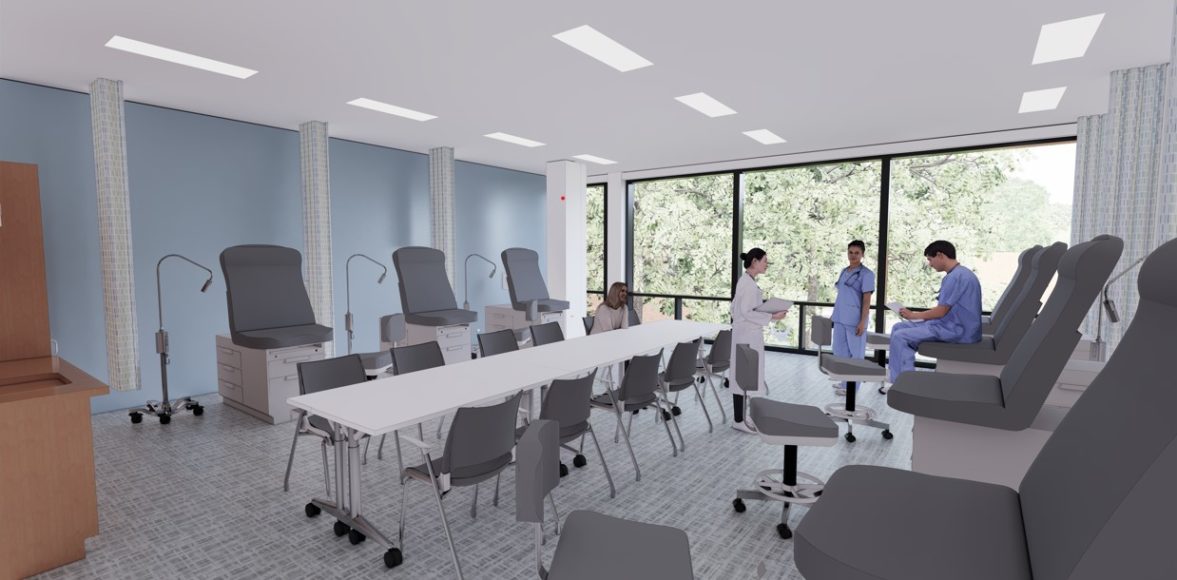 A rendering of an assessment lab at the future home of the NewYork-Presbyterian Iona School of Health Sciences in Bronxville.
