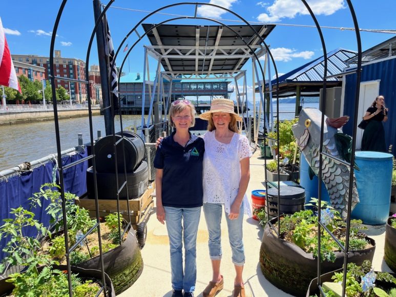 Left to right, Thursday Club President Leslie Allen with Groundwork Hudson Valley Executive Director Brigitte Griswold on Groundwork’s Science Barge.