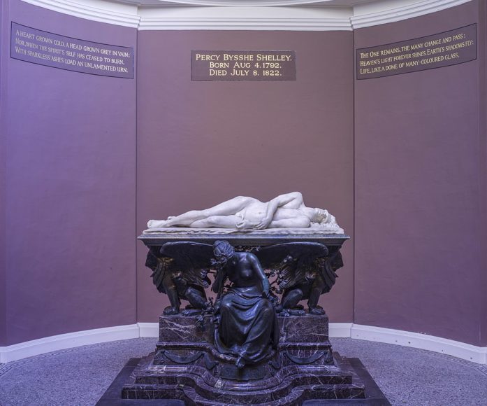 The Shelley Memorial at University College, Oxford University immortalizes the poet Percy Bysshe Shelley, who was kicked out of Oxford for his atheistic views. Photograph by Andrew Shiva.