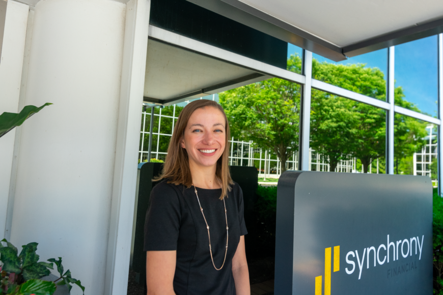 Becky Lansen at Synchrony’s Stamford headquarters.