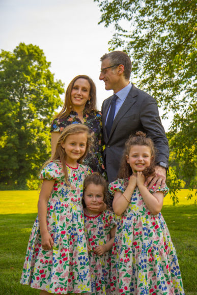 David Gordon, M.D., regional chair of neurosurgery for Northwell facilities, and Marisha Pessl, The New York Times best-selling author of “Night Film,” “Special Topics in Calamity Physics” and “Neverworld Wake,” share a life of the mind and life in general with their three young daughters (from left, Winter, Raine and Avalon) in their Bedford Hills “dream house.” Photographs by Alexandra Cali.