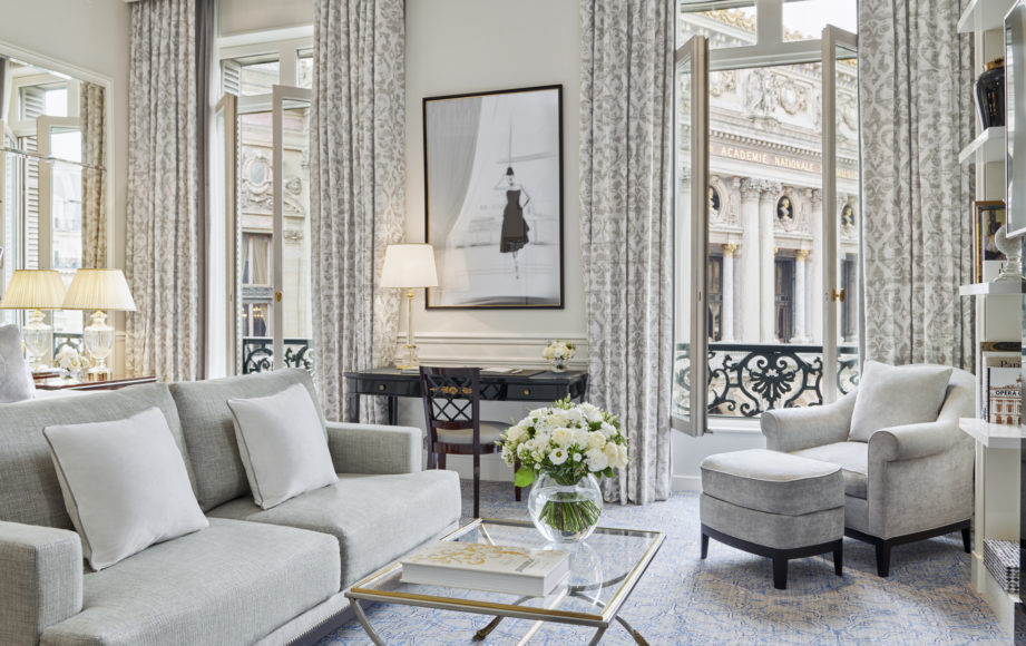 An InterContinental Paris Le Grand Junior Suite with a view of the Paris Opera. Photograph by Eric Cuvillier.