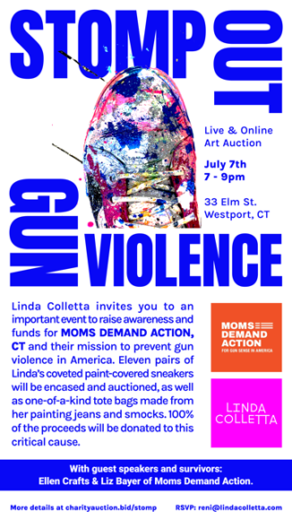 Abstract artist Linda Colletta, who recently opened a studio in Westport, is hosting an event for Moms Demand Action For Gun Sense in America, July 7. Courtesy the artist.
